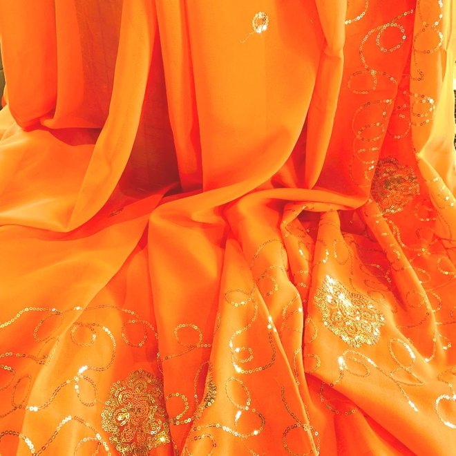 Sari Orange mit Pailletten