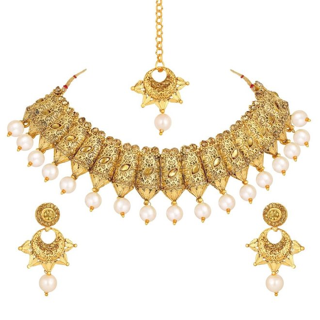 Indisches Schmuckset in Gold  mit Perlen