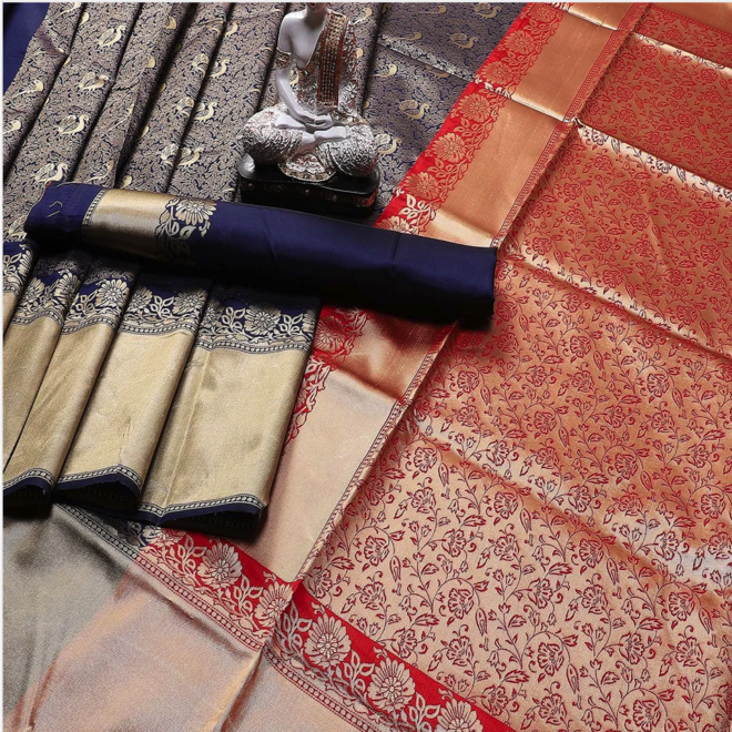 Sari Jacquard in Blau-Rot