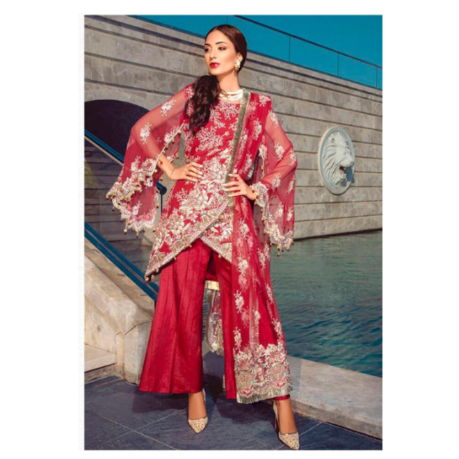 Salwar Kameez in Rot - Stoffpaket-halbgenäht