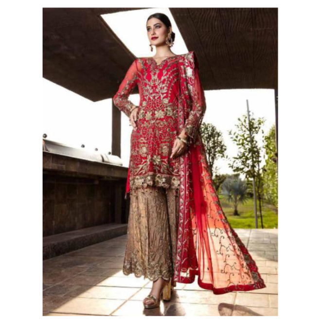 Salwar Kameez in Rot - Stoffpaket-halbgenäht