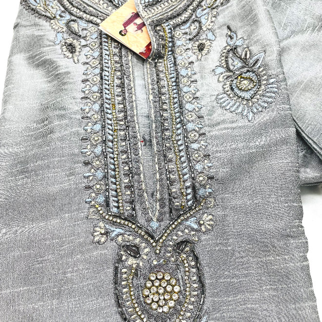 Kurta Pyjama in Hellgrau-Silber