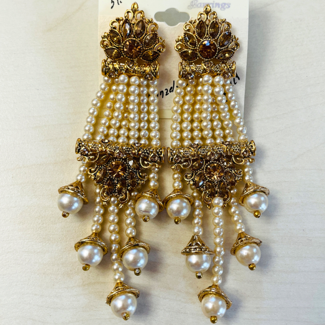 Indische Ohrringe mit Kristallen und Perlen