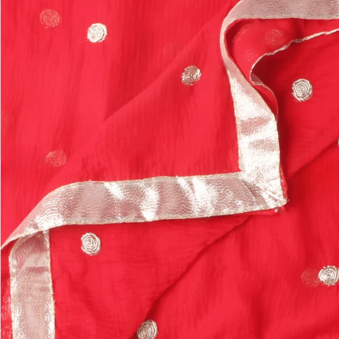 Indischer Schal Chiffon in Rot-Silber