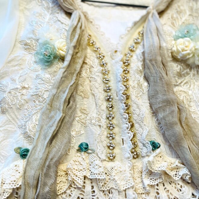 Vintage Bluse in Beige, bestickt