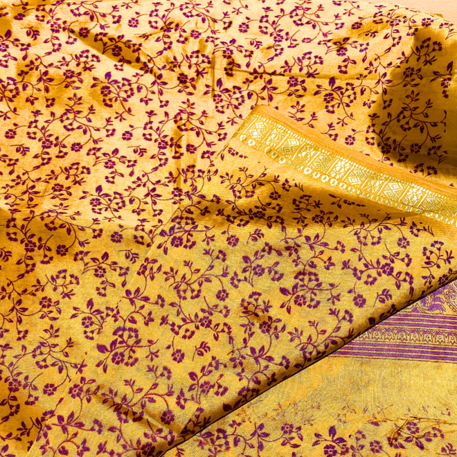 Indischer Sari in  Kupfer/Magenta