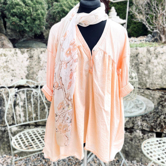 Baumwollhemd Oversize mit Schal in Apricot