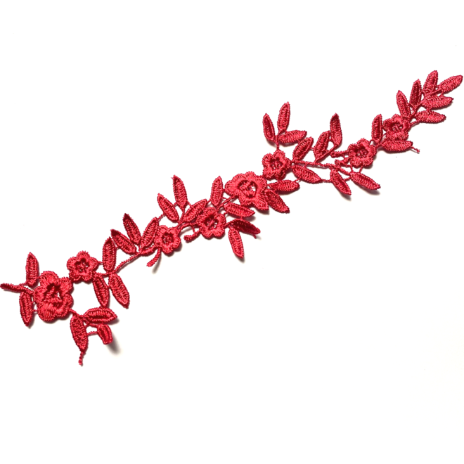 Große gehäkelte Applikation in Rot – ca. 26 x 7 cm – für Kleidung, Accessoires & kreative Nähprojekte