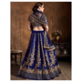 Lehenga Choli in Blau & Gold Gr. 36 – Edles Einzelstück aus Rohseide-Mix mit Stickerei, Choli, Rock & Dupatta – Tragfertig genäht, indische Handarbeit