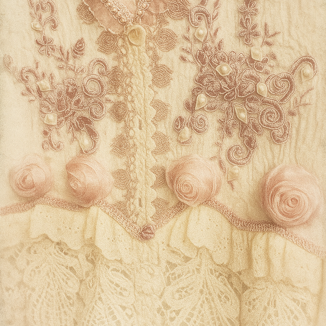 Romantische Tunika in Creme mit aufgestickten rosa Rosen – handgefertigte Bluse aus Baumwolle und Chiffon – Unikat in Grösse S/M