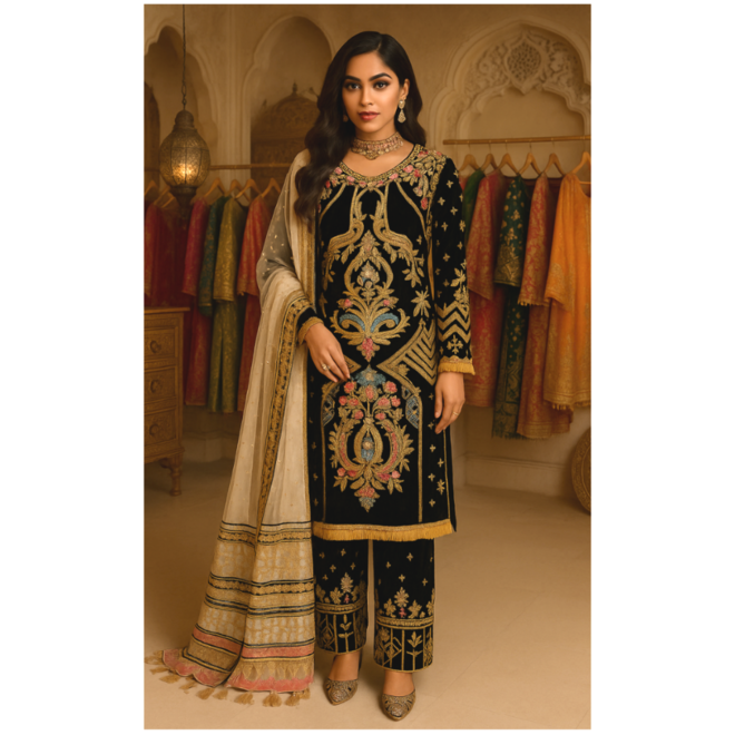 Elegantes Salwar Kameez Suit mit exklusiver und aufwendiger Bestickung