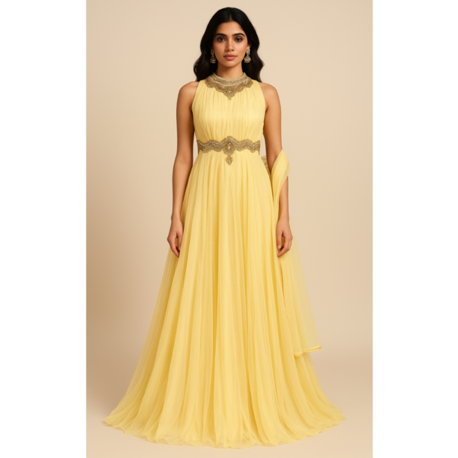 Salwar Kameez  in Hellgelb, Grösse 38/40