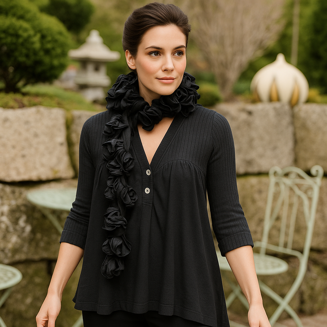 Schwarzes T-Shirt mit Loop-Schal – One Size