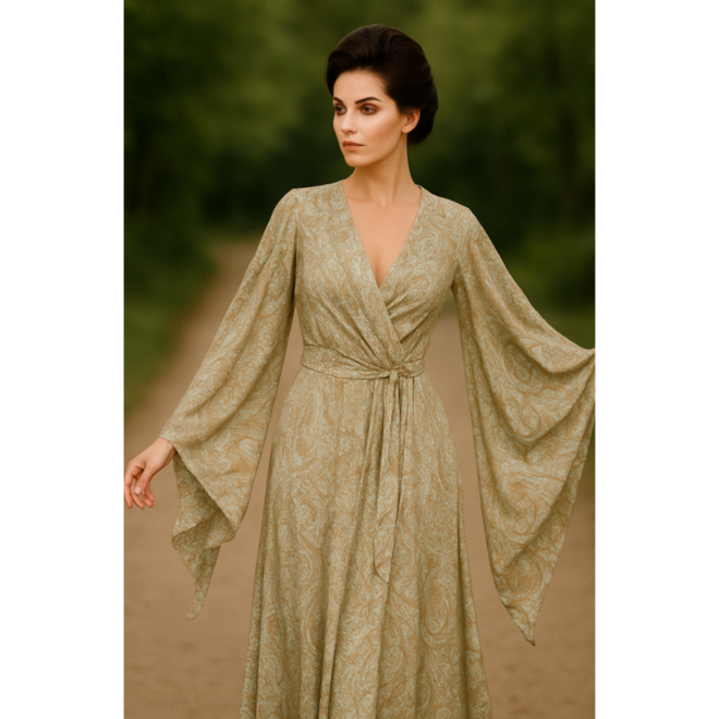 Kimono, Robe, Mantel in Lindgrün mit Gold