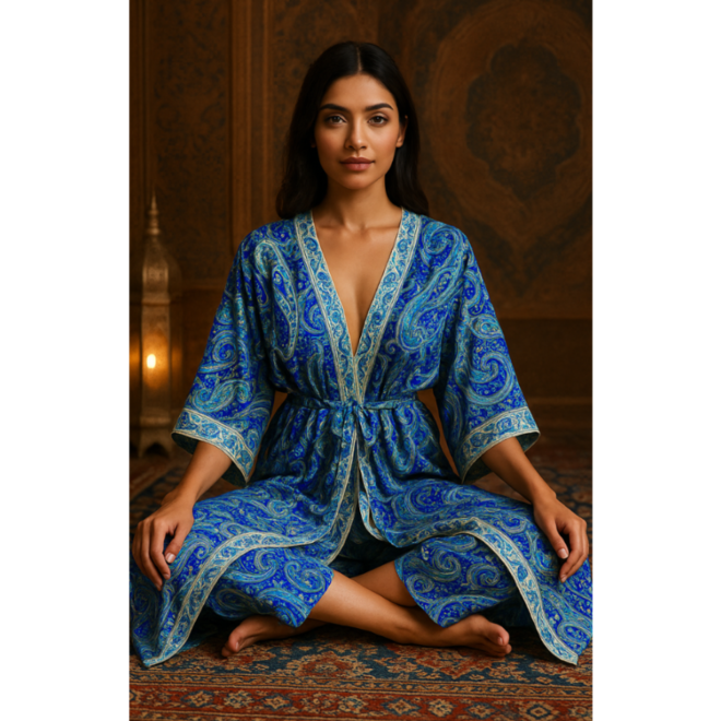 Kimono in Blau – Aus indischen Saris, elegant & schick