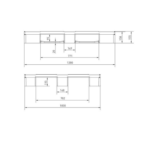 Kunststof pallet 1200x1000x150mm