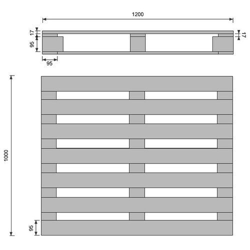 Pallet rondomlopend 1200x1000x135mm, gebruikt