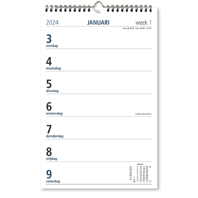 354-05-001: 10x Weekkalender wire-o, neutraal