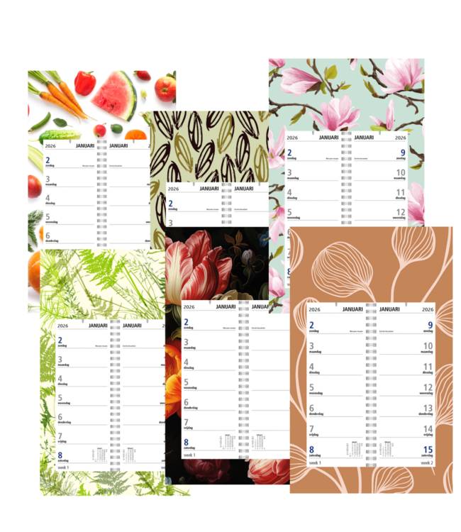 357-05-001: 12x Omlegweekkalender op dessin schild