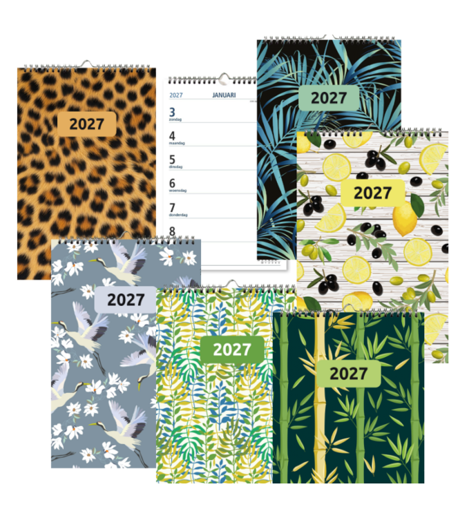 353-05-001: 12x Weekkalender 2027 wire-o, dessin dekblad