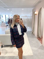 Liv The Label Thea blue & burgundy checked cropped jacket