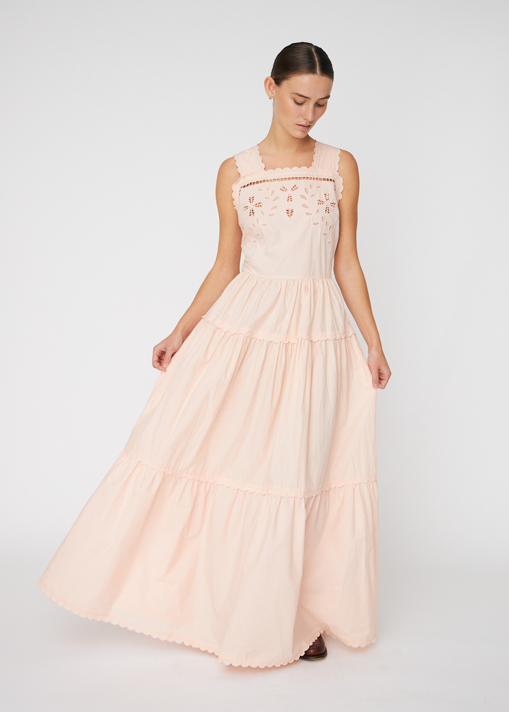 Stella Nova Embroidery Anglaise maxi strap dress soft powder