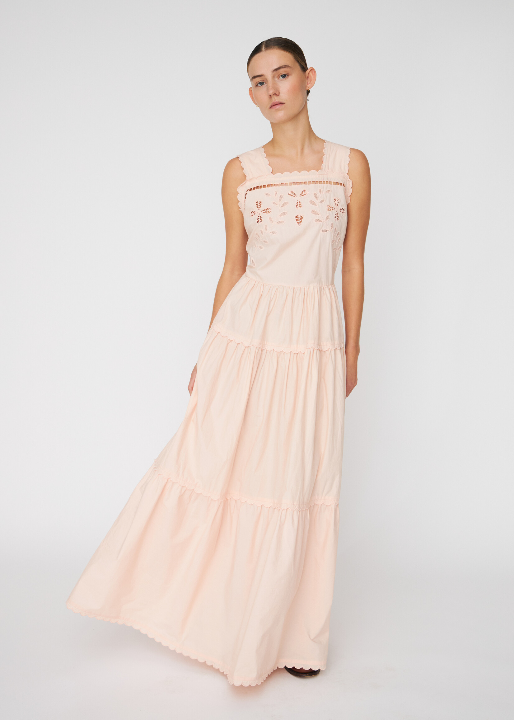 Stella Nova Embroidery Anglaise maxi strap dress soft powder