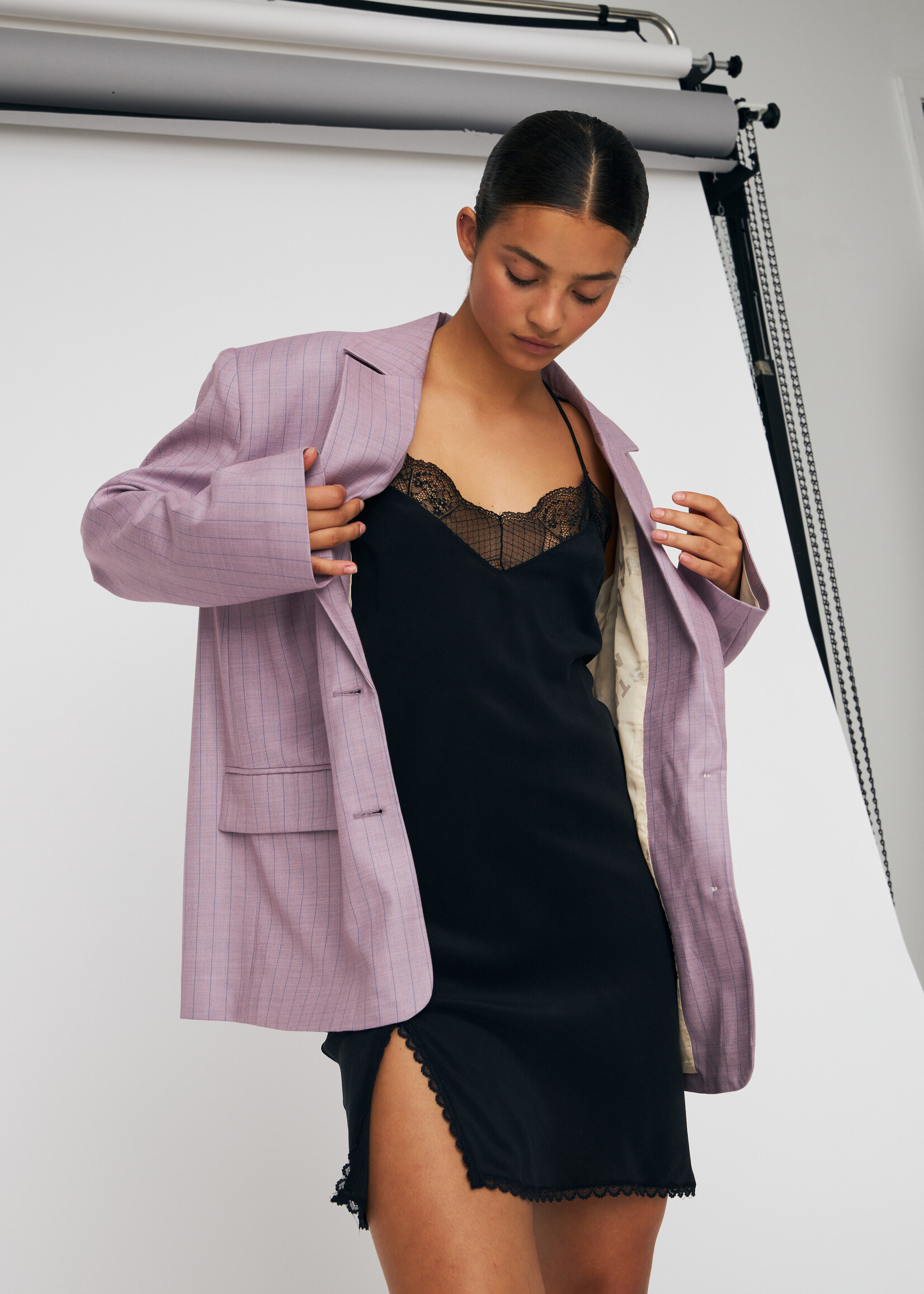 Stella Nova Striped oversized blazer light purple