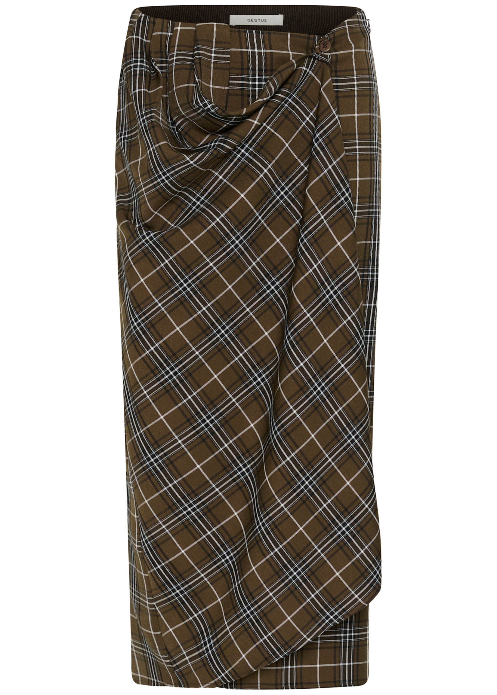 Gestuz Aleya skirt green olive check
