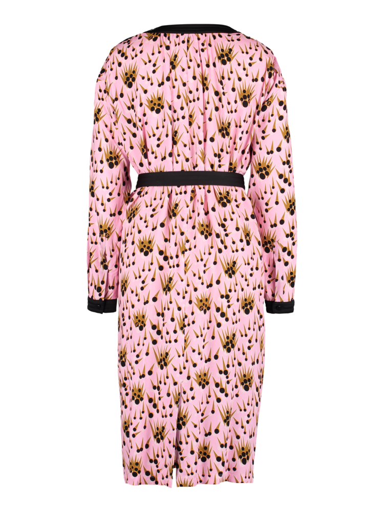 Dress with bow belt and pink shiny dot print