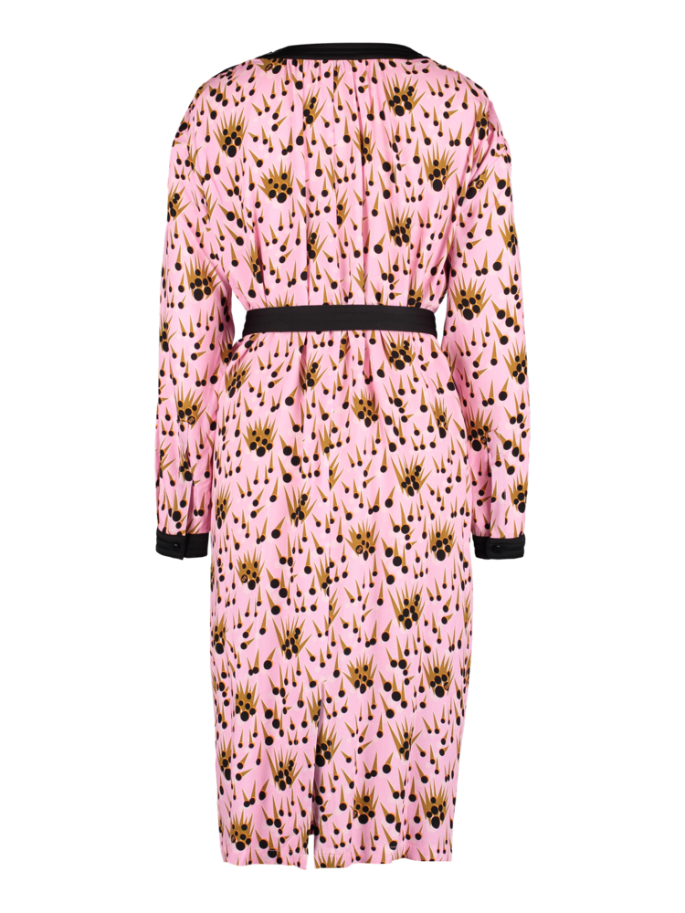 Jurk met strik ceintuur in roze shiny dot print