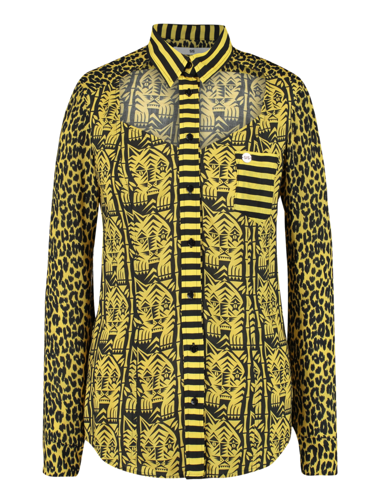 Blouse with open front with yellow TIGER print