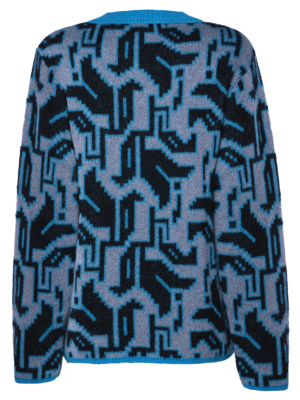 SIS by Spijkers en Spijkers Blauw gebreide trui met TULP print