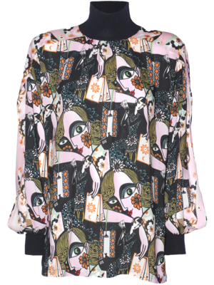 top with print and slit at the sleeves