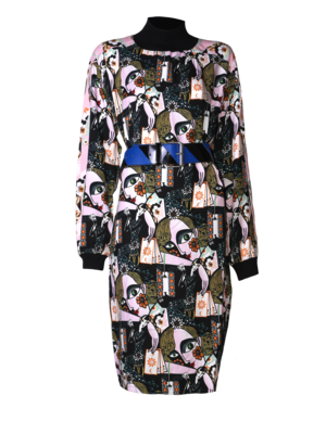 SIS by Spijkers en Spijkers Dress with  slit  sleeves in rose PAPERCUT FACE print