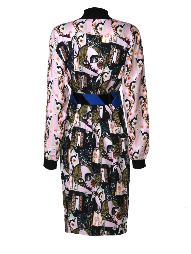 SIS by Spijkers en Spijkers Dress with  slit  sleeves in rose PAPERCUT FACE print