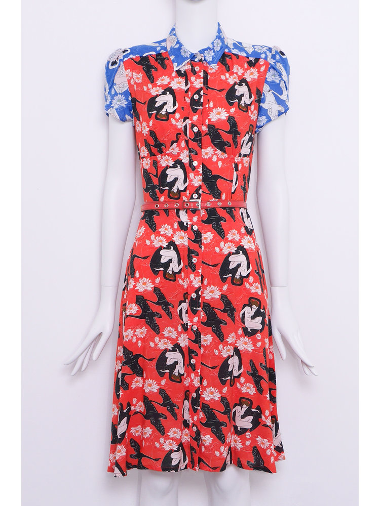 SIS by Spijkers en Spijkers Mania Dress, red and blue Leda and the swan print