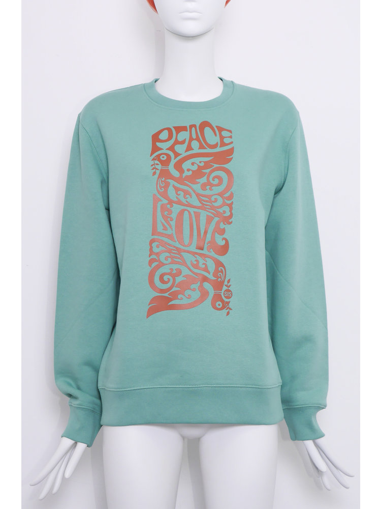 SIS by Spijkers en Spijkers Green sweatshirt, with LOVE bird print