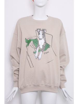 SIS by Spijkers en Spijkers Beige Sweatshirt with FLYNN the dog print