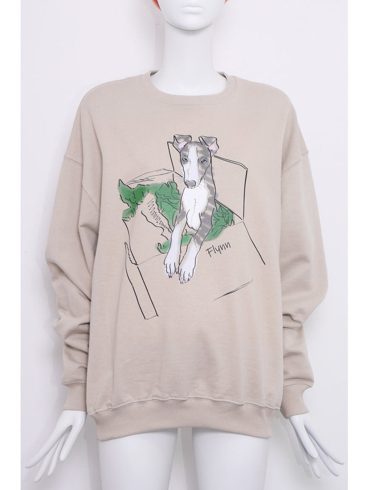 SIS by Spijkers en Spijkers Beige Sweatshirt met FLYNN de hond print