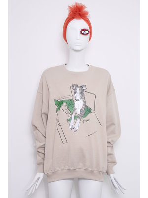 SIS by Spijkers en Spijkers Beige Sweatshirt with FLYNN the dog print