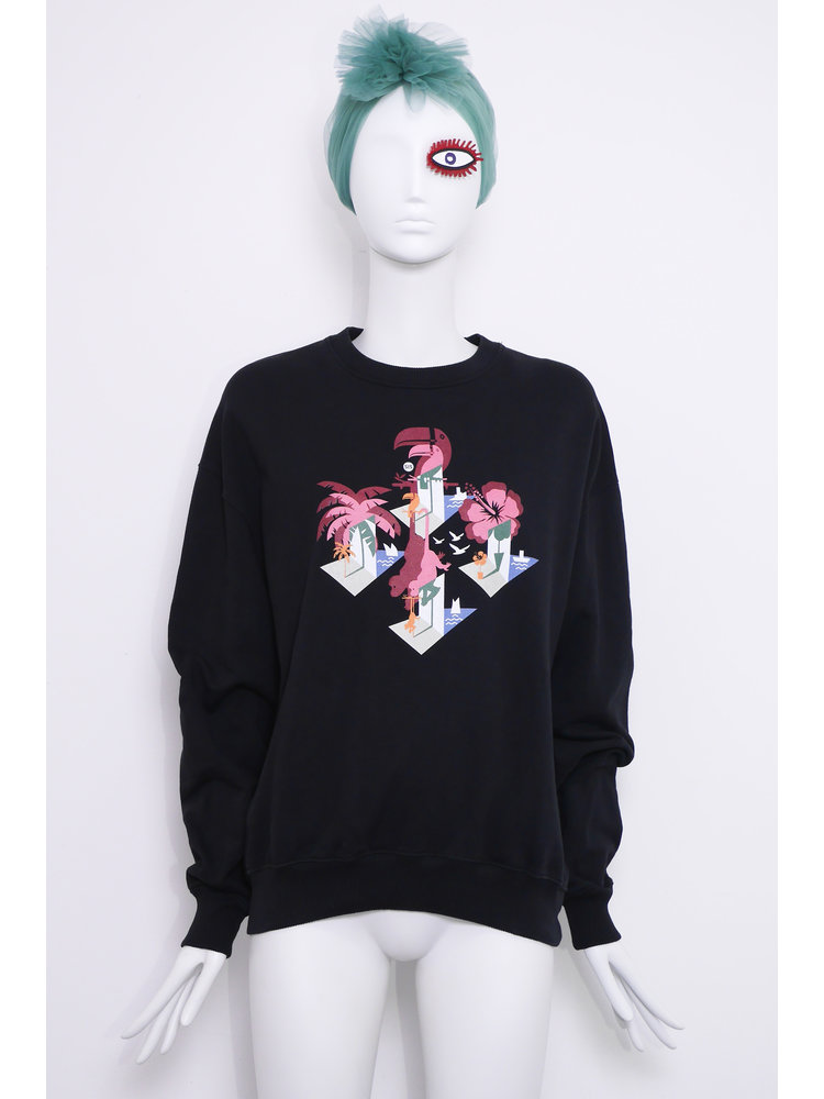 SIS by Spijkers en Spijkers Zwart Sweatshirt met KAKATOE print