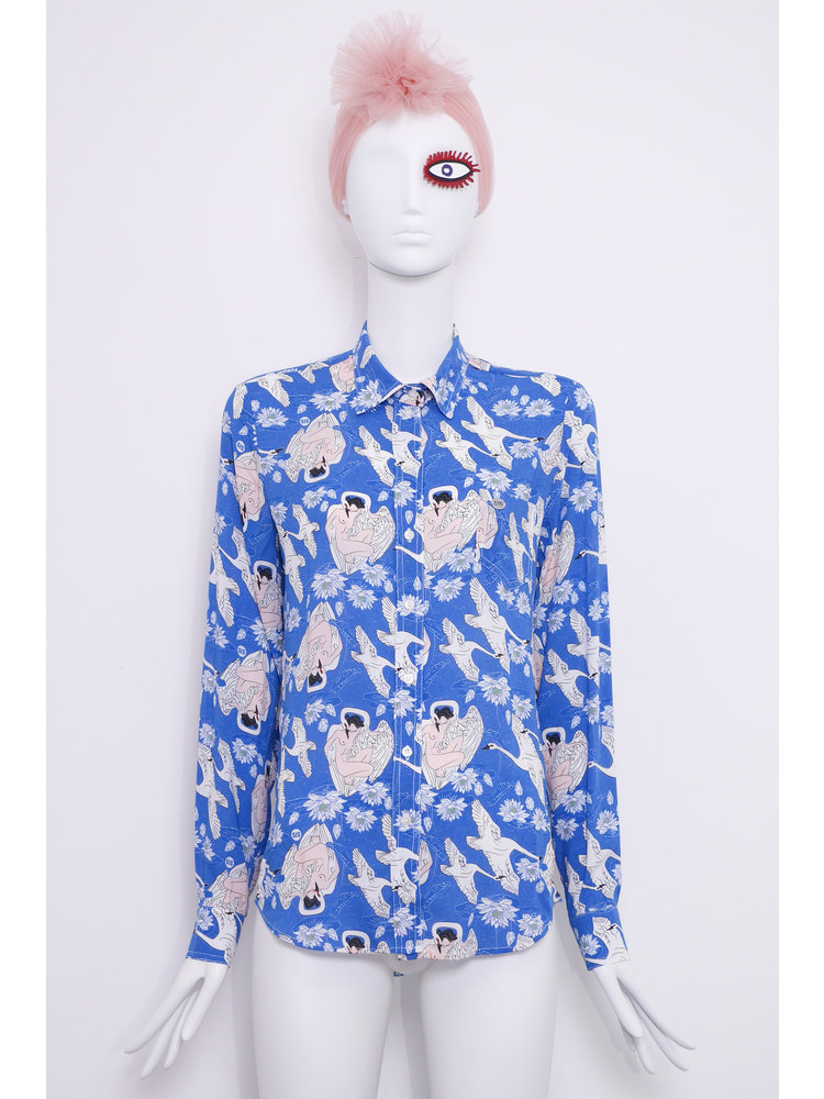 SIS by Spijkers en Spijkers Blouse met blauwe Leda en de Zwaan print