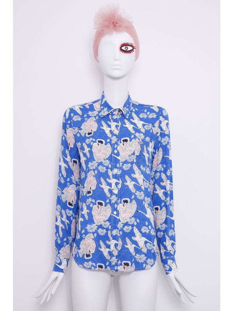 SIS by Spijkers en Spijkers Blouse with blue Leda and the Swan  print