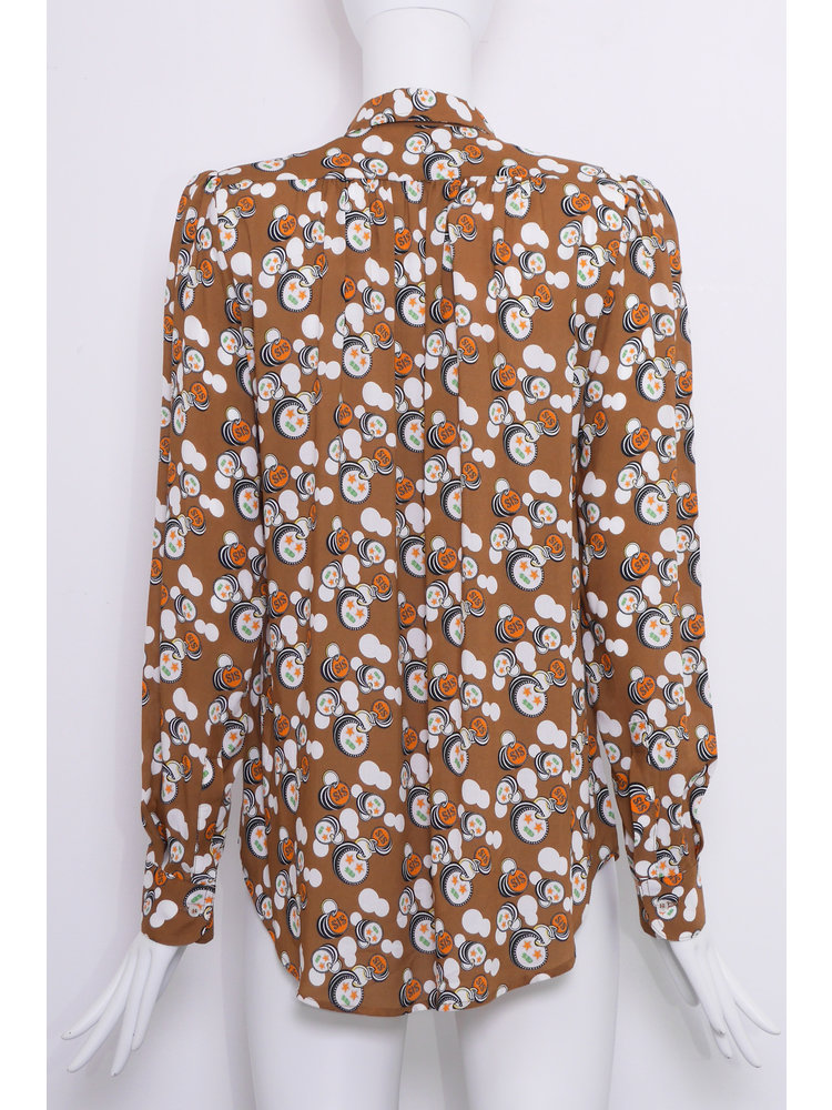 SIS by Spijkers en Spijkers Round collar blouse with brown KEYCHAIN print