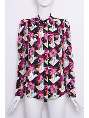 SIS by Spijkers en Spijkers Blouse with round collar and puff sleeves in fuchsia COCKETOO print