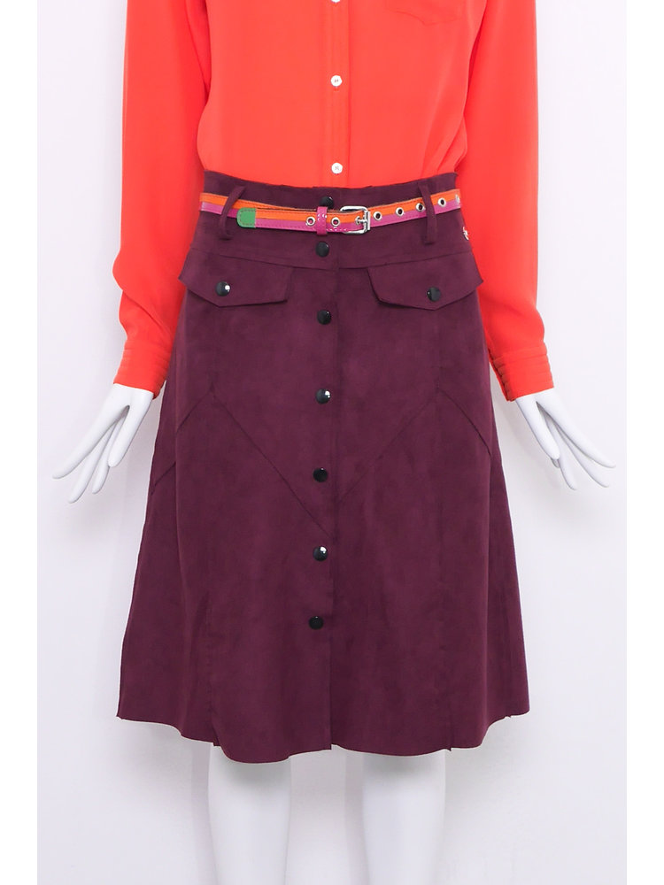 SIS by Spijkers en Spijkers Suede button down skirt Bordeaux red