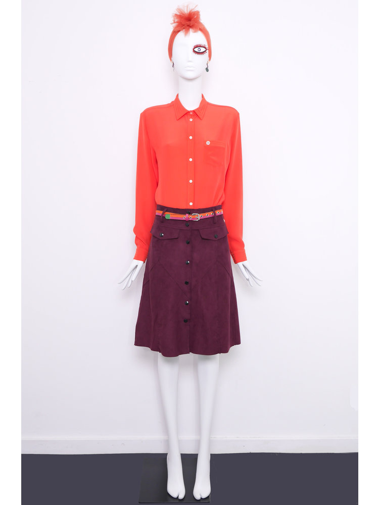 SIS by Spijkers en Spijkers Suede button down skirt Bordeaux red