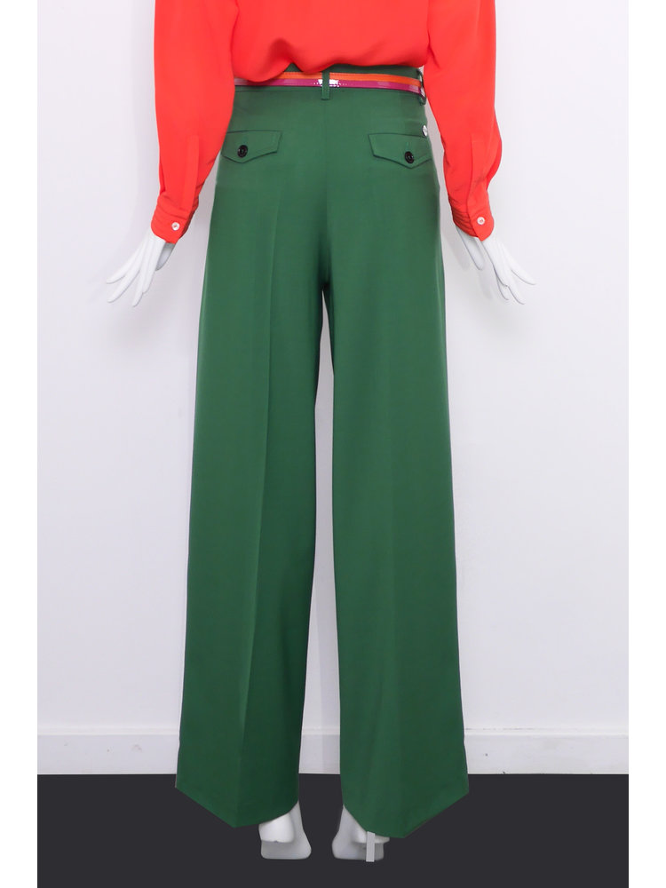 SIS by Spijkers en Spijkers Pantalon met wijde rechte pijp in groene wollen blend