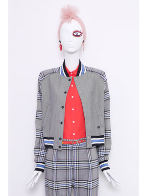 SIS by Spijkers en Spijkers College jacket in blue grey check with striped cuffs